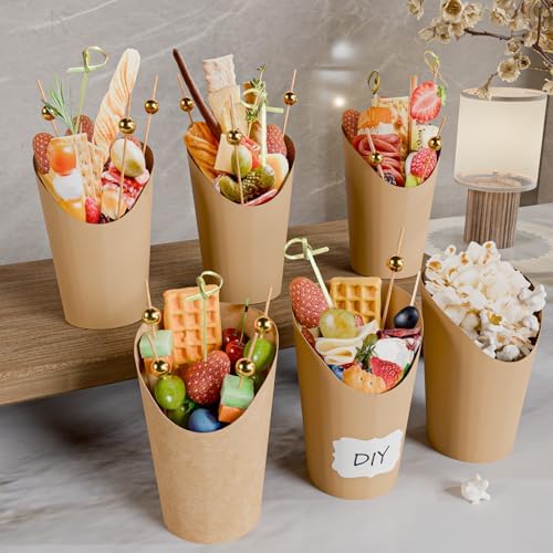Juego de 600 Tazas para Charcutería con Palitos, 100 Tazas Desechables de 12 oz para Papas Fritas, Incluye 100 Bolsas, 100 Cintas, 100 Etiquetas y - imagen 6