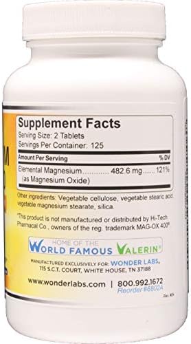 Wonder Labs Óxido de Magnesio 400, 483mg de Óxido de Magnesio Grado Farmacéutico** Compara con MAG-OX 400 ® - 250 Tabletas - imagen 2