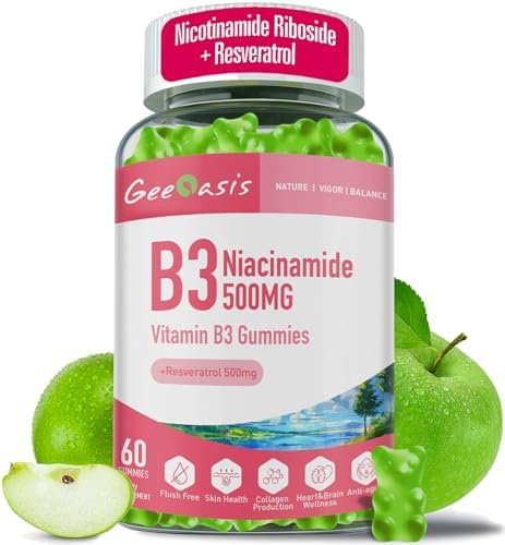Gomitas de Niacinamida 500mg Geeoasis, Suplemento Vegano de Vitamina B3 con Resveratrol, Sabor Manzana, 60 Unidades para Salud de la Piel y Cerebro - imagen 1