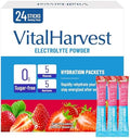 VitalHarvest 24 Paquetes de Polvo de Electrolitos Sin Azúcar, 7 Sabores, Hidratación, Mezcla de Bebida Líquida, Bajo en Sodio, Fresa - imagen 1
