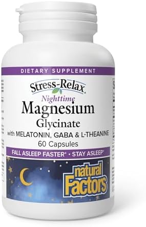 Natural Factors Stress-Relax Magnesio Glycinate Nocturno - Magnesio Bien Absorbido con L-Theanina, Melatonina y PharmaGABA para Sueño Reparador - 60 - imagen 1