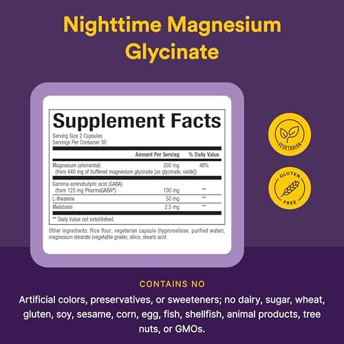 Natural Factors Stress-Relax Magnesio Glycinate Nocturno - Magnesio Bien Absorbido con L-Theanina, Melatonina y PharmaGABA para Sueño Reparador - 60 - imagen 4
