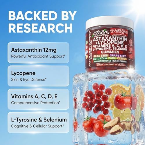 Gomitas AstaZen de Astaxantina 12mg de Clean Nutraceuticals - Con Licopeno, Vitaminas A, C, D, E, L-Tirosina y Selenio - 60 piezas de apoyo - imagen 3
