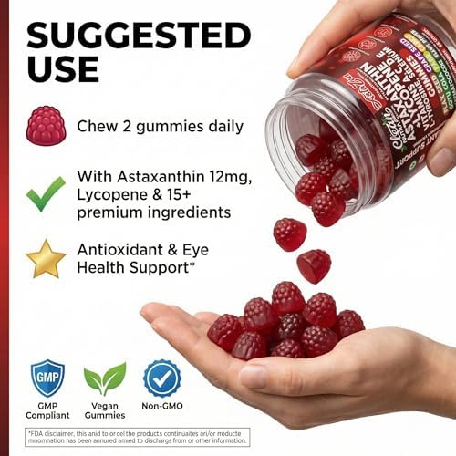 Gomitas AstaZen de Astaxantina 12mg de Clean Nutraceuticals - Con Licopeno, Vitaminas A, C, D, E, L-Tirosina y Selenio - 60 piezas de apoyo - imagen 6