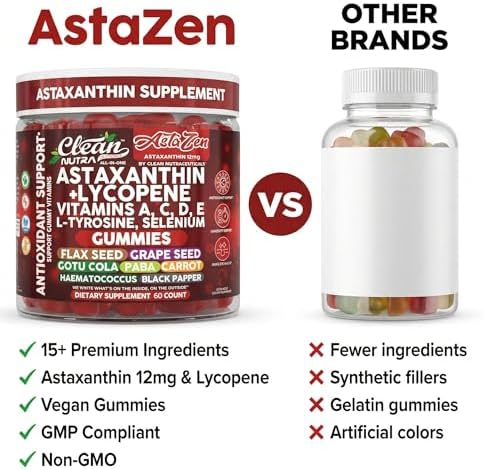 Gomitas AstaZen de Astaxantina 12mg de Clean Nutraceuticals - Con Licopeno, Vitaminas A, C, D, E, L-Tirosina y Selenio - 60 piezas de apoyo - imagen 7