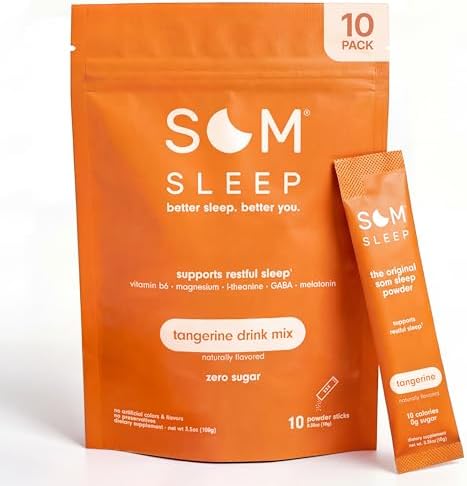 Som Sleep, Mezcla en Polvo para Dormir Calmado con Magnesio, Melatonina 3mg, Vitamina B6, L-Theanina y GABA – Vegano, Sin Azúcar – Mandarina, Paquete - imagen 1