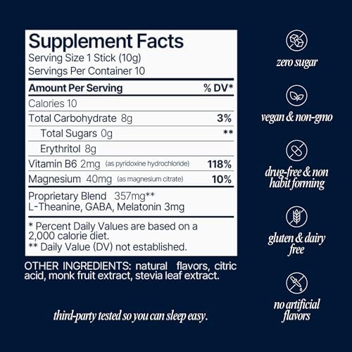 Som Sleep, Mezcla en Polvo para Dormir Calmado con Magnesio, Melatonina 3mg, Vitamina B6, L-Theanina y GABA – Vegano, Sin Azúcar – Mandarina, Paquete - imagen 4