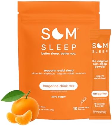 Som Sleep, Mezcla en Polvo para Dormir Calmado con Magnesio, Melatonina 3mg, Vitamina B6, L-Theanina y GABA – Vegano, Sin Azúcar – Mandarina, Paquete - imagen 7