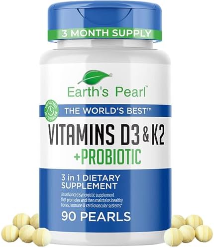 Suplemento de Vitamina D3 K2 5000 IU de Earth's Pearl - Suplemento 3 en 1 con Probióticos para Hombres y Mujeres, Suministro de 3 Meses (90 CT) - imagen 1