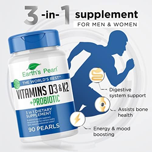 Suplemento de Vitamina D3 K2 5000 IU de Earth's Pearl - Suplemento 3 en 1 con Probióticos para Hombres y Mujeres, Suministro de 3 Meses (90 CT) - imagen 2