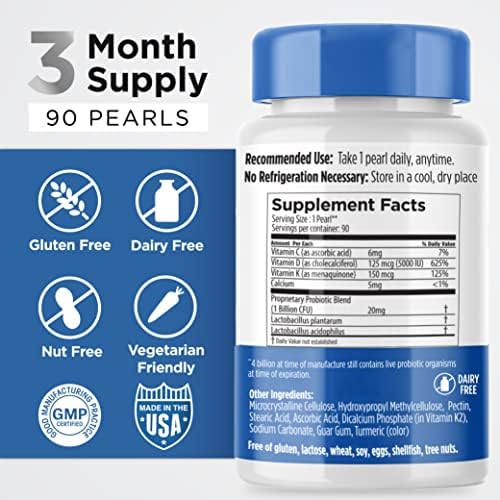 Suplemento de Vitamina D3 K2 5000 IU de Earth's Pearl - Suplemento 3 en 1 con Probióticos para Hombres y Mujeres, Suministro de 3 Meses (90 CT) - imagen 3