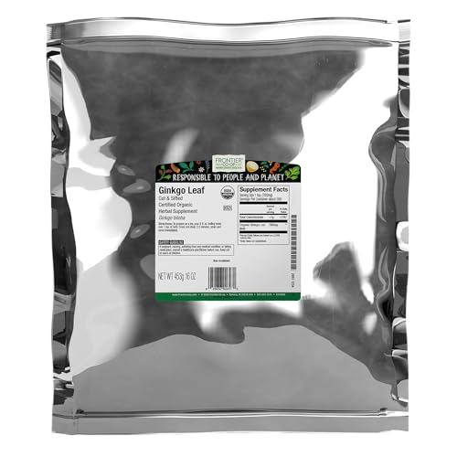 Hoja de Ginkgo Orgánica Frontier Co-op, Bolsa a Granel de 1 lb, Cortada y Tamizada | Hoja de Ginkgo Biloba Secada | Ideal para Té y Usos Herbales, - imagen 1