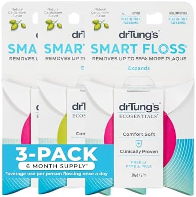Hilo Dental Natural DrTung's - Hilo PTFE y PFAS Libre, Suave con las Encías, Expande y Se Estira, Libre de BPA - Sabor Cardamomo (Paquete de 3) - imagen 1