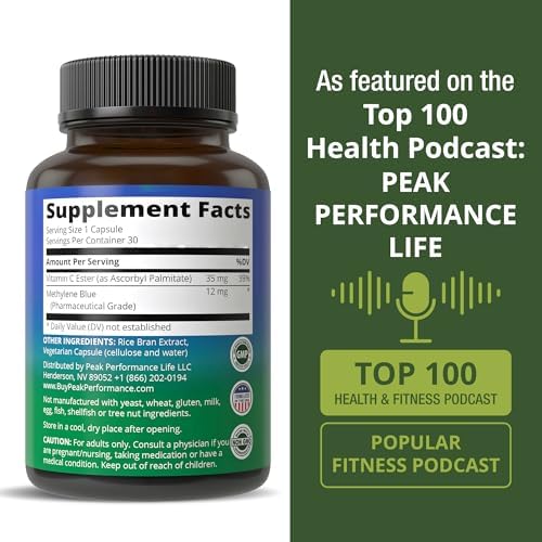 Cápsulas de Methylene Blue de Peak Performance - Suplemento de Grado Farmacéutico Ultra Alta Pureza (USP) - Veganas para Mejor Absorción y Soporte de - imagen 5