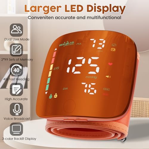 Monitor de Presión Arterial de Muñeca con Pantalla Táctil LED - Manguito Ajustable de 5.1 a 9.3 pulgadas, Recargable, Memoria de 99x2 Lecturas y - imagen 3