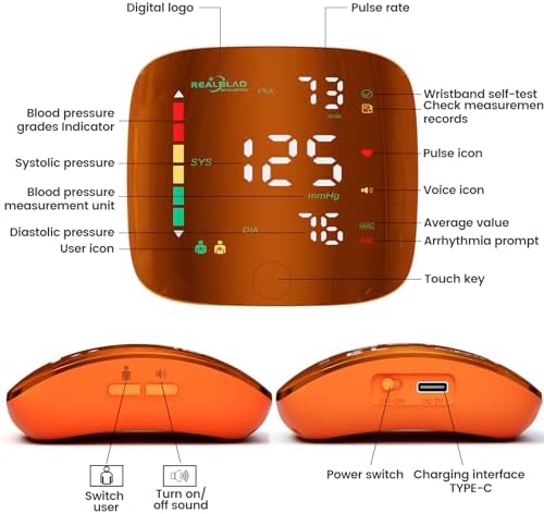 Monitor de Presión Arterial de Muñeca con Pantalla Táctil LED - Manguito Ajustable de 5.1 a 9.3 pulgadas, Recargable, Memoria de 99x2 Lecturas y - imagen 7