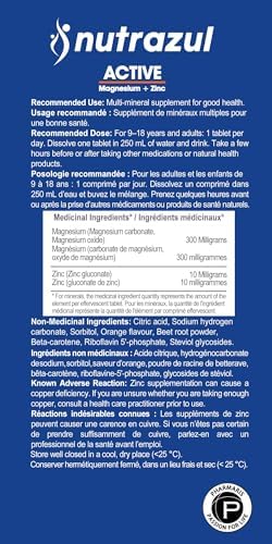 Tabletas Efervescentes Nutrazul de Magnesio y Zinc, 300mg Magnesio, 10mg Zinc, Sabor Naranja, 60 Tabletas para Función Muscular y Balance - imagen 8
