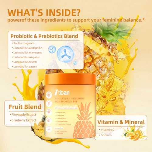 Gomitas de Piña Itiban para Mujeres, Equilibrio de pH Femenino, Probióticos Vaginales, Soporte Inmunológico, Veganas y Sin Gluten, 60 Gomitas, 30 - imagen 2