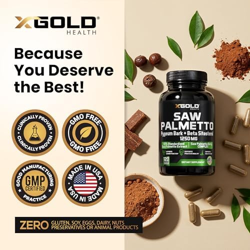 X Gold Health Complejo de Saw Palmetto para Hombres 1250mg – Soporte Prostático y Urinario con Beta Sitosterol y Corteza de Pygeum – Bloqueador de - imagen 5