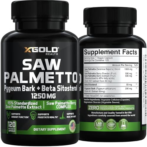 X Gold Health Complejo de Saw Palmetto para Hombres 1250mg – Soporte Prostático y Urinario con Beta Sitosterol y Corteza de Pygeum – Bloqueador de - imagen 7