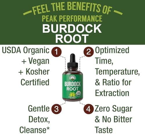 Suplemento Líquido de Raíz de Bardana Orgánica USDA Peak Performance - Extracto Vegano en Tintura para Hombres y Mujeres - Sin Azúcar, Libre de - imagen 2