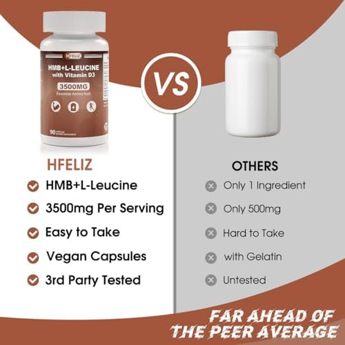 Suplemento HFELIZ HMB y Leucina, 3500mg L-Leucina HMB con Vitamina D3, Aminoácidos BCAA para Hombres, Vegano, Sin Gluten, 90 Cápsulas - imagen 6