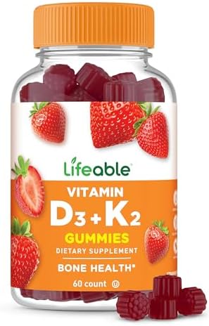 Gomitas de Vitamina D3 K2 Lifeable para Adultos | 1000iu D3 y 100mcg K2 | Suplementos Sabrosos para el Sistema Inmunológico | 60 Gomitas - imagen 1