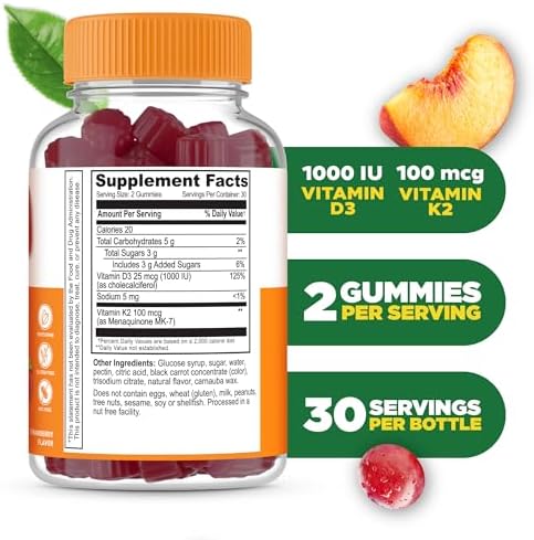 Gomitas de Vitamina D3 K2 Lifeable para Adultos | 1000iu D3 y 100mcg K2 | Suplementos Sabrosos para el Sistema Inmunológico | 60 Gomitas - imagen 2