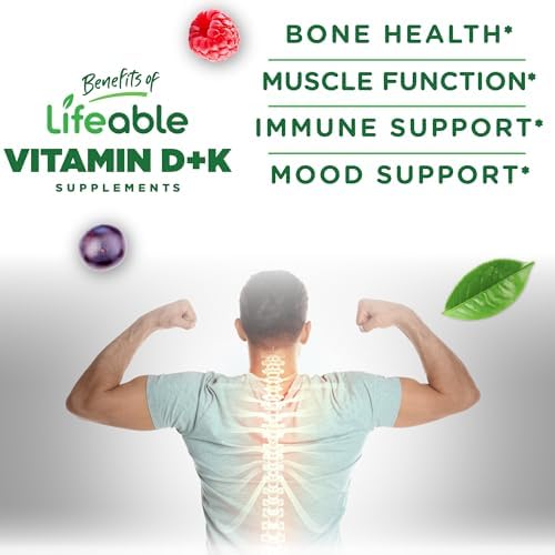 Gomitas de Vitamina D3 K2 Lifeable para Adultos | 1000iu D3 y 100mcg K2 | Suplementos Sabrosos para el Sistema Inmunológico | 60 Gomitas - imagen 3