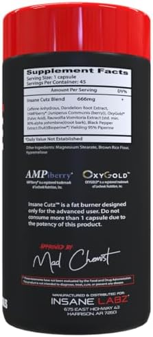Insane Labz Insane Cutz Quemador de Grasa Intenso para Hombres y Mujeres, Suplemento Termogénico con Extracto de Raíz de Diente de León - 45 Cápsulas - imagen 2