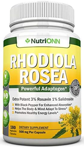 NutriONN Rhodiola Rosea 500mg - 180 Cápsulas Veganas - Extracto 3% Rosavin y 1% Salidroside - No GMO - Con Pimienta Negra para Mejor Absorción - - imagen 1