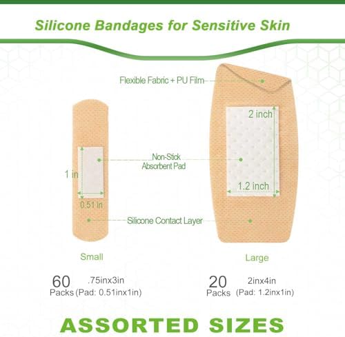 Curitas de Silicón NeuHeils para Piel Sensible - 80 Piezas: 60 Pzs Pequeñas (0.75x3) y 20 Pzs Grandes (2x4) | No Adherentes, Hipoalergénicas, Sin - imagen 8