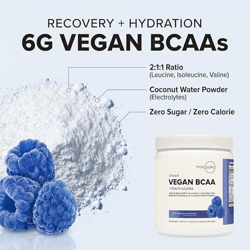 Type Zero Ultra Clean Polvo Vegano de BCAA + Electrolitos (Frambuesa Azul | 6G) 2:1:1 Sin Azúcar/Sin Sucralosa - Suplemento de Aminoácidos Vegano, 30 - imagen 3