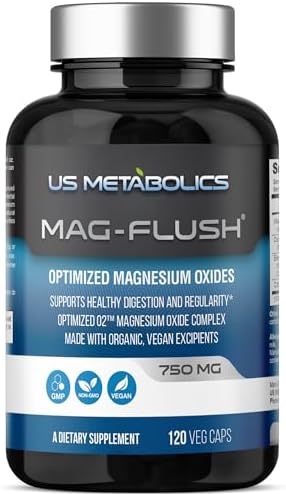 Cápsulas de Óxido de Magnesio US Metabolics Mag Flush 750mg 120 Vcaps - Suplemento de Magnesio para Alivio del Estreñimiento y Limpieza del Colon - imagen 1