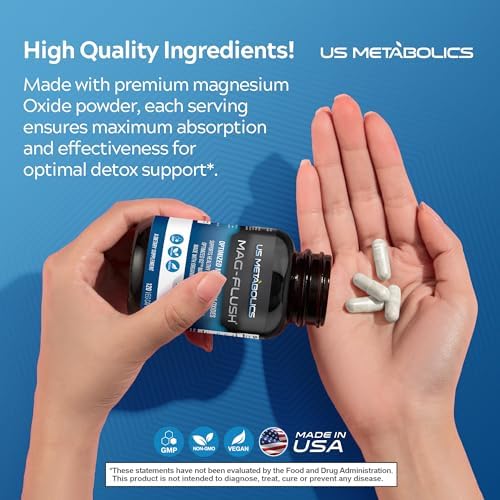 Cápsulas de Óxido de Magnesio US Metabolics Mag Flush 750mg 120 Vcaps - Suplemento de Magnesio para Alivio del Estreñimiento y Limpieza del Colon - imagen 3