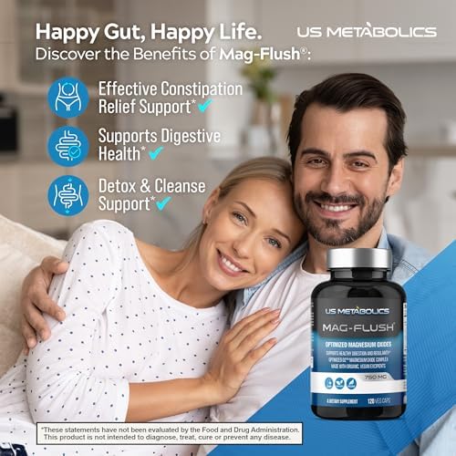 Cápsulas de Óxido de Magnesio US Metabolics Mag Flush 750mg 120 Vcaps - Suplemento de Magnesio para Alivio del Estreñimiento y Limpieza del Colon - imagen 4