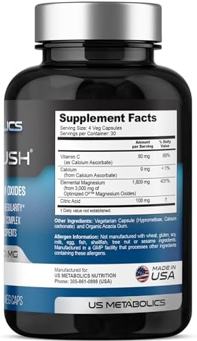 Cápsulas de Óxido de Magnesio US Metabolics Mag Flush 750mg 120 Vcaps - Suplemento de Magnesio para Alivio del Estreñimiento y Limpieza del Colon - imagen 7