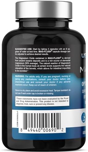 Cápsulas de Óxido de Magnesio US Metabolics Mag Flush 750mg 120 Vcaps - Suplemento de Magnesio para Alivio del Estreñimiento y Limpieza del Colon - imagen 8