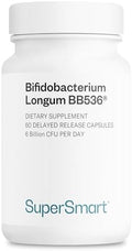 Suplemento de Probióticos y Prebióticos Supersmart Bifidobacterium Longum (BB536) 6 Mil Millones CFU al Día - 60 Cápsulas DR Sin GMO y Sin Gluten - imagen 1