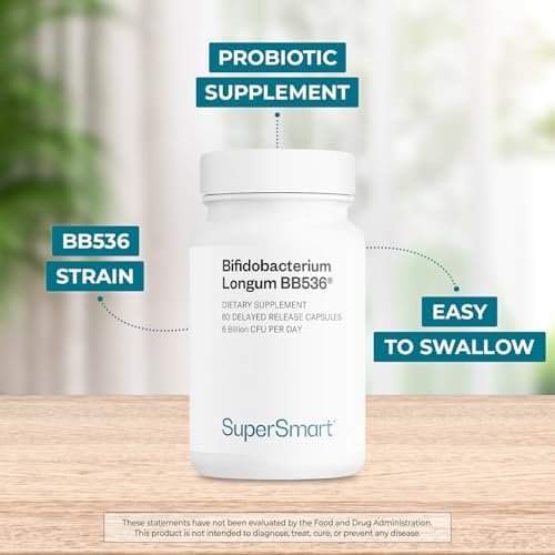 Suplemento de Probióticos y Prebióticos Supersmart Bifidobacterium Longum (BB536) 6 Mil Millones CFU al Día - 60 Cápsulas DR Sin GMO y Sin Gluten - imagen 3