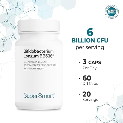 Suplemento de Probióticos y Prebióticos Supersmart Bifidobacterium Longum (BB536) 6 Mil Millones CFU al Día - 60 Cápsulas DR Sin GMO y Sin Gluten - imagen 5