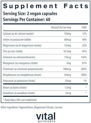 Multi Minerales Vital Nutrients - Fórmula Citrato/Malato (Sin Cobre ni Hierro) - Multimineral Vegano Diario - Libre de Gluten, Lácteos y Soja - No - imagen 2