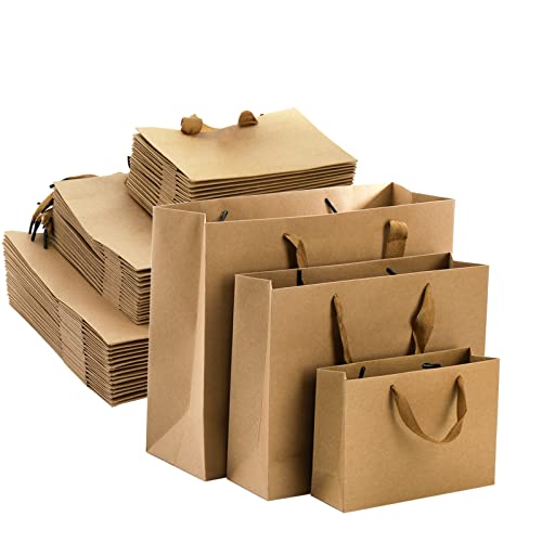 Bolsas de Regalo de Kraft Marrón Lyellfe, 45 Piezas, Resistentes con Asa, Bolsas de Compras Recicladas para San Valentín, Cumpleaños y Bodas - imagen 1