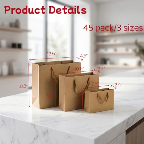 Bolsas de Regalo de Kraft Marrón Lyellfe, 45 Piezas, Resistentes con Asa, Bolsas de Compras Recicladas para San Valentín, Cumpleaños y Bodas - imagen 2