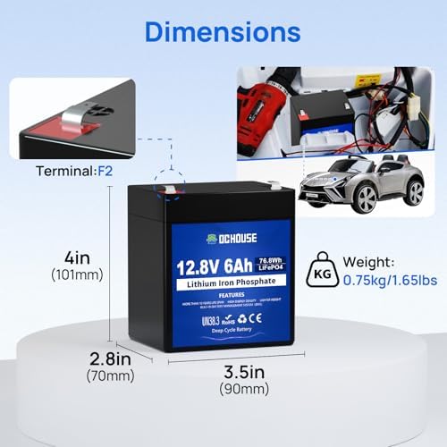 Batería de Ciclo Profundo Mini Lithium LiFePO4 12V 6Ah DC HOUSE, Recargable para Iluminación, UPS, Juguetes, Camping y Más, 4000+ Ciclos, BMS - imagen 6
