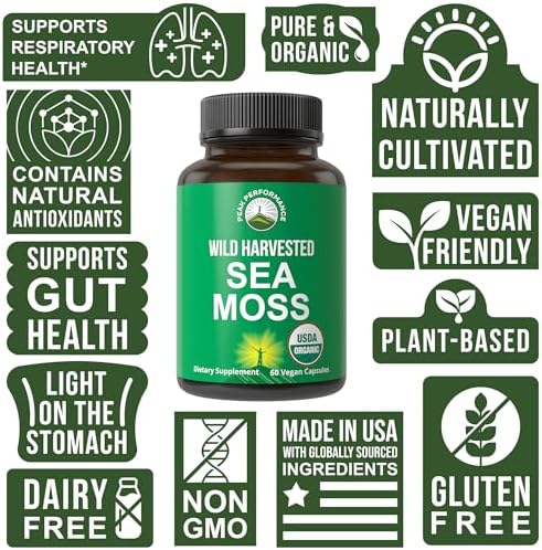 Cápsulas de Musgo Marino Orgánico Peak Performance - Suplemento Vegano Crudo de Algas Rojas - Extracto Completo de Musgo Irlandés - Apoyo Digestivo, - imagen 3