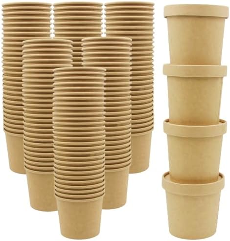 Zentriqlla 60 Piezas de Contenedores de Papel Kraft de 12 oz con Tapa, Vasos Desechables para Sopa y Helado, Apto para Microondas y Congelador, Ideal - imagen 1