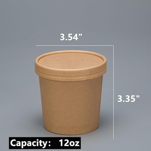Zentriqlla 60 Piezas de Contenedores de Papel Kraft de 12 oz con Tapa, Vasos Desechables para Sopa y Helado, Apto para Microondas y Congelador, Ideal - imagen 2