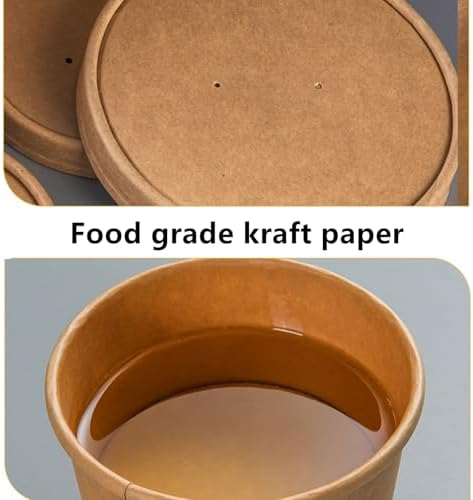 Zentriqlla 60 Piezas de Contenedores de Papel Kraft de 12 oz con Tapa, Vasos Desechables para Sopa y Helado, Apto para Microondas y Congelador, Ideal - imagen 4