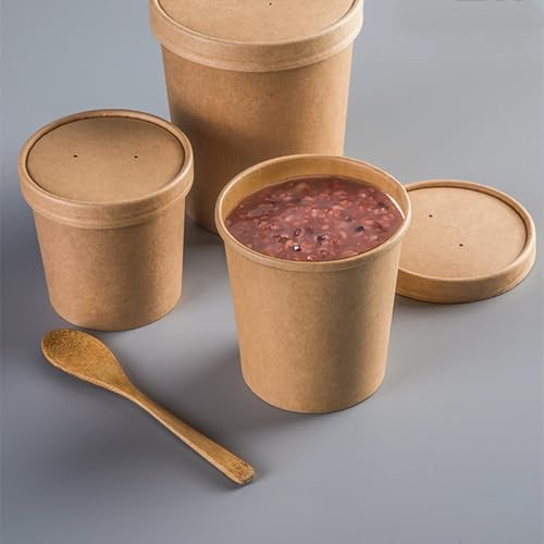 Zentriqlla 60 Piezas de Contenedores de Papel Kraft de 12 oz con Tapa, Vasos Desechables para Sopa y Helado, Apto para Microondas y Congelador, Ideal - imagen 5